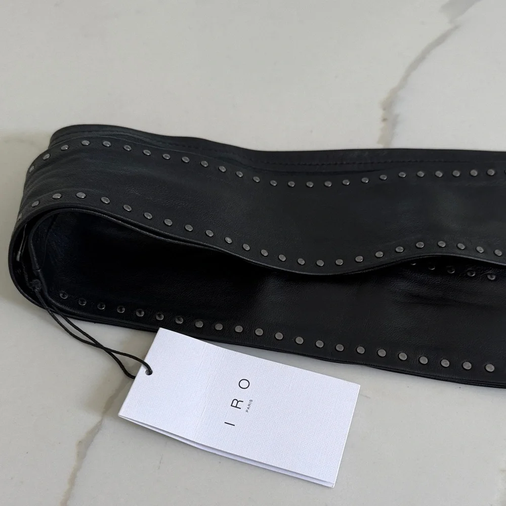 IRO Black Studded Leather Belt Bag Strap - Picture 2 of 8